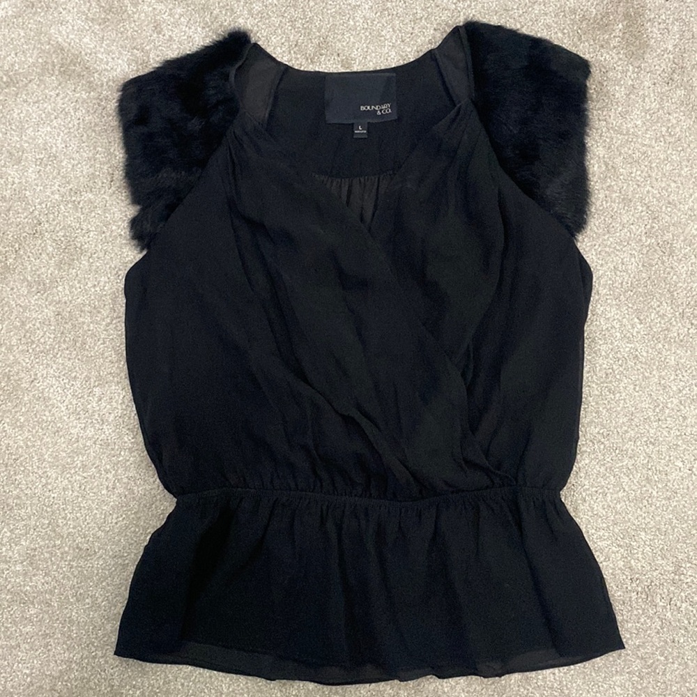 Boundary & Co Sleeveless Blouse with Fur Trimmed Shoulders